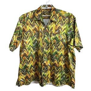 Marcello Sport Size XXL Chevron Paint Stroke Green Yellow Button Up S/S‎ Shirt